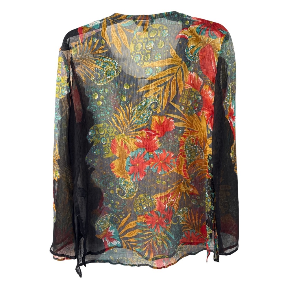 Chaudry KC Sheer Floral Beaded Tunic Top Large Boho Tropical Blouse Siz L - Picture 4 of 6